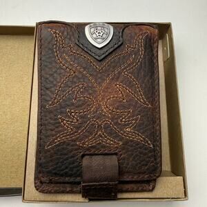 Ariat Bifold Wallet with Money Clip and Boot Stitch Design, Dark Brown 902